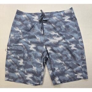 Simms Solarflex Board Shorts Men 38 LIMITED USE Geometric Camo Surf Swim Fishing